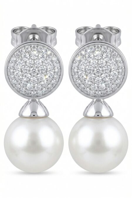 Silberne Ohrringe mit Zirkonia und Perle