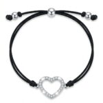 Srebrna bransoletka serce z cyrkoniami na sznurku