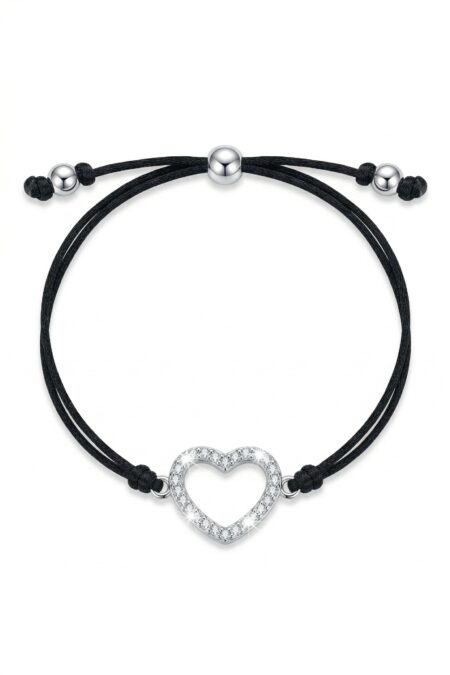 Srebrna bransoletka serce z cyrkoniami na sznurku