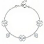 Silberarmband mit Kleeblättern und Herzen