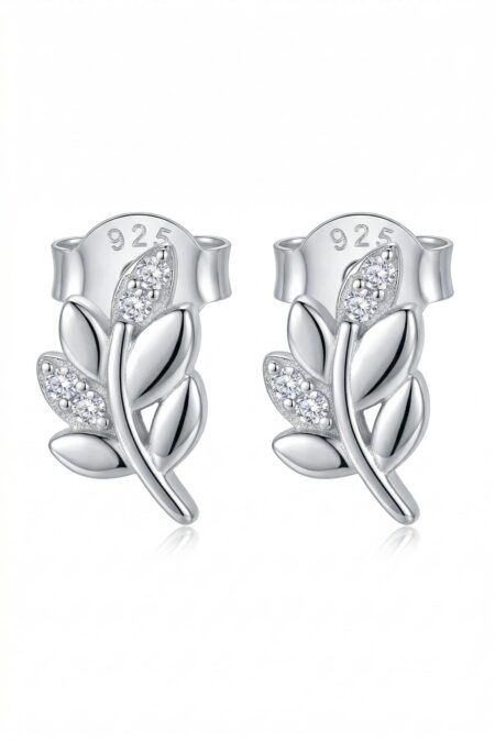 Srebrne kolczyki listki z cyrkoniami