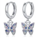 Srebrne kolczyki kółeczka, koła z motylkami