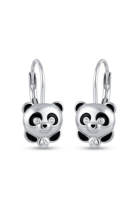 Silberne Panda-Ohrringe mit Emaille und Zirkonia