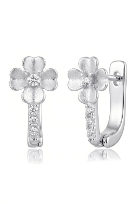 Matte Silber Ohrringe Blümchen mit Zirkonia