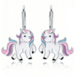 Silberne Einhorn-Ohrringe mit Emaille