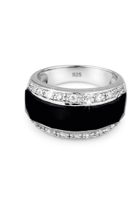 Silberner Ring mit Onyx und Zirkonia
