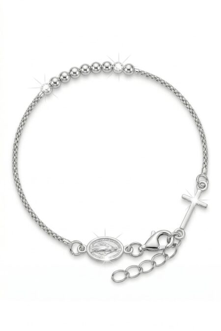 Srebrna bransoletka krzyż, medalik