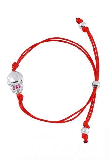 Srebrna bransoletka dziewczynka z cyrkoniami na sznurku