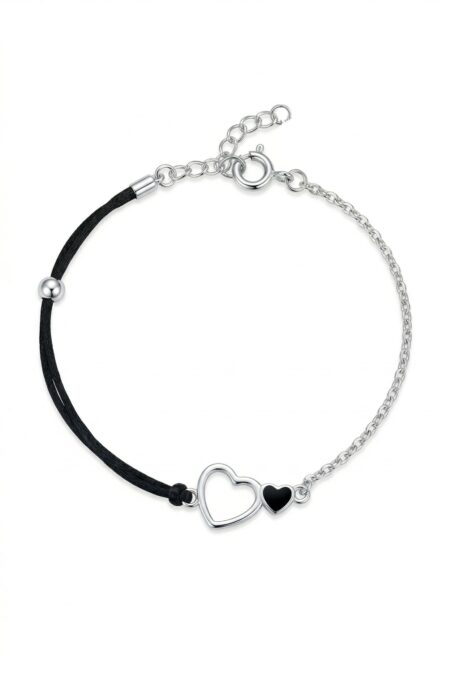 Srebrna bransoletka serca na sznurku