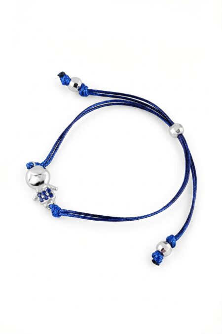 Srebrna bransoletka chłopczyk z cyrkoniami na sznurku