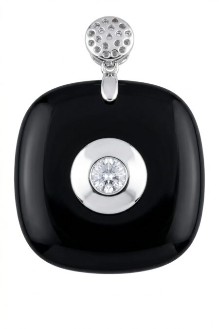 Silberner Anhänger mit Zirkonia und Onyx