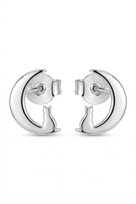 Silberne Ohrringe Katzen Mond