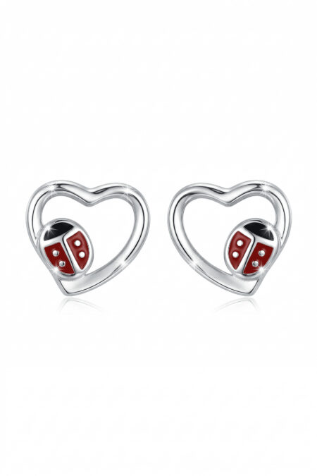 Silberne Herz-Ohrringe mit Marienkäfer