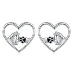 Silberne Ohrringe Pfote mit Hand im Herzen, Freundschaft