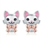 Silberne Katzen-Ohrringe, Katzen, Roségold