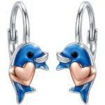 Silberne Delfin-Ohrringe, Delfine, Roségold