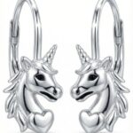 Srebrne kolczyki jednorożce z serduszkiem