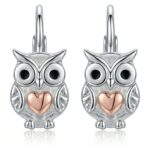 Silberne Eulen-Ohrringe mit Herz, Roségold