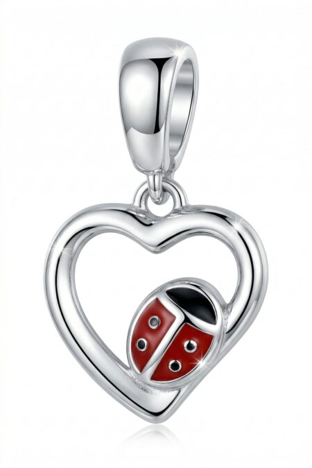 Srebrna zawieszka serce z biedronką